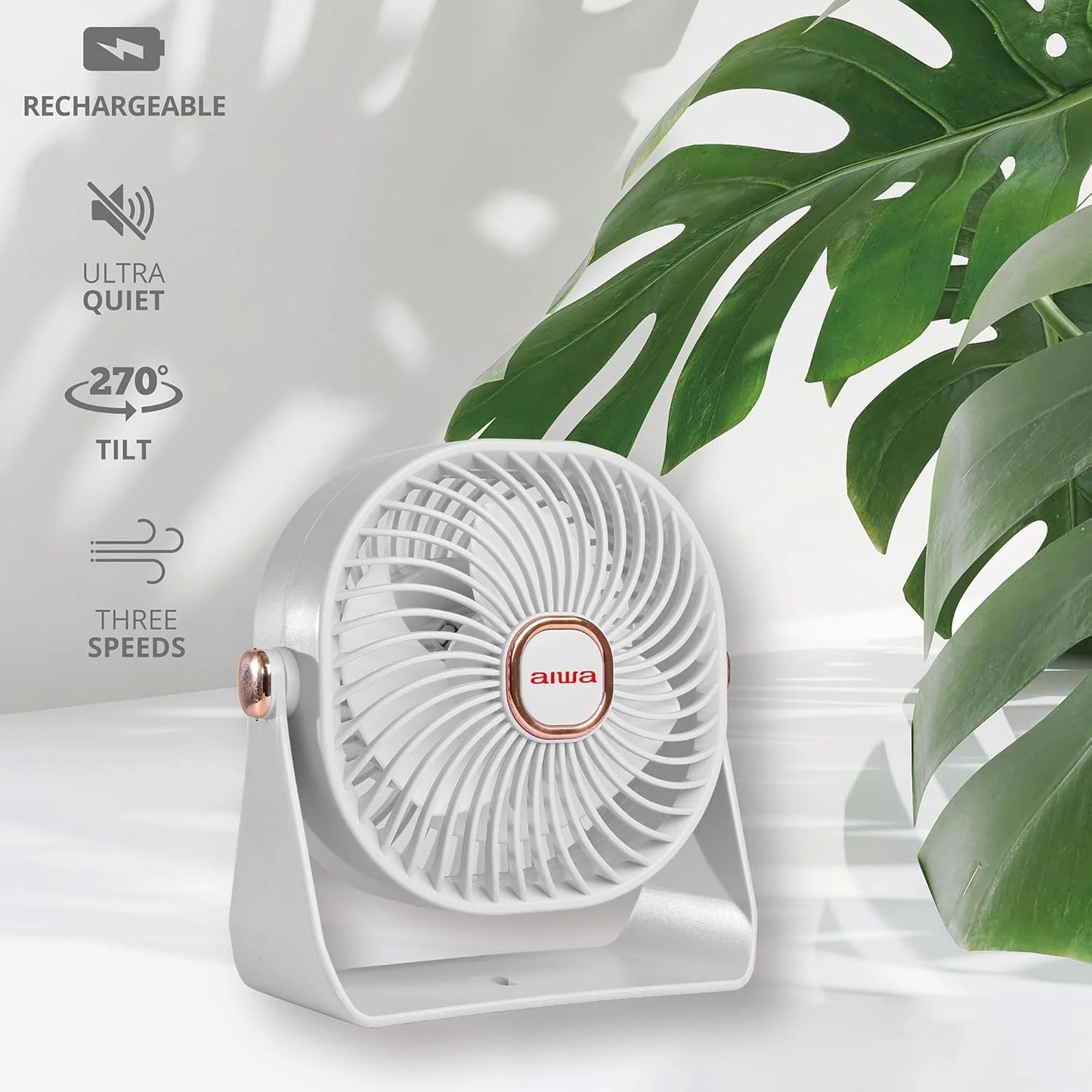 4" Desk Fan, USB-C Rechargeable Mini Fan with 3 Speeds and 270-Degree Rotation, White