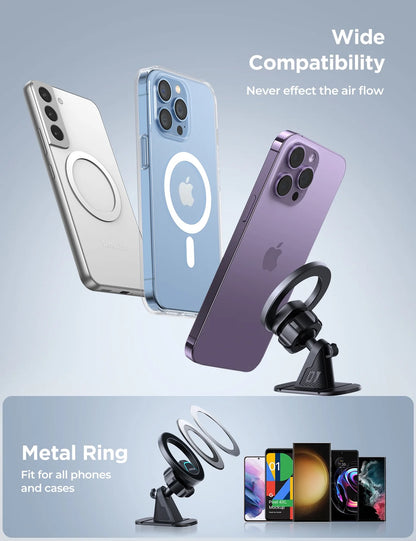 2 in 1 Magnetic Phone Holder for Car, Air Vent & Dashboard Car Phone Holder for Iphone, Compatible for Magsafe Car Mount, Fit for Iphone 16 15 14 13 12 Pro Max